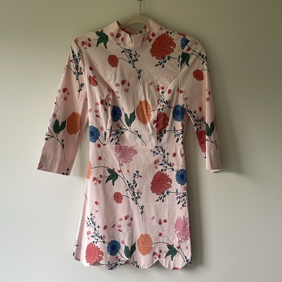 Maeve Mock-Neck floral pink Stretch Shift Mini Dress 4 - Picture 3 of 8